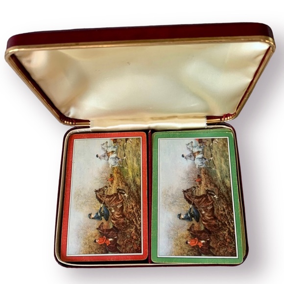 Vintage Pinochle Cards Riding to the Hounds 2 Decks in Case - Picture 1 of 8